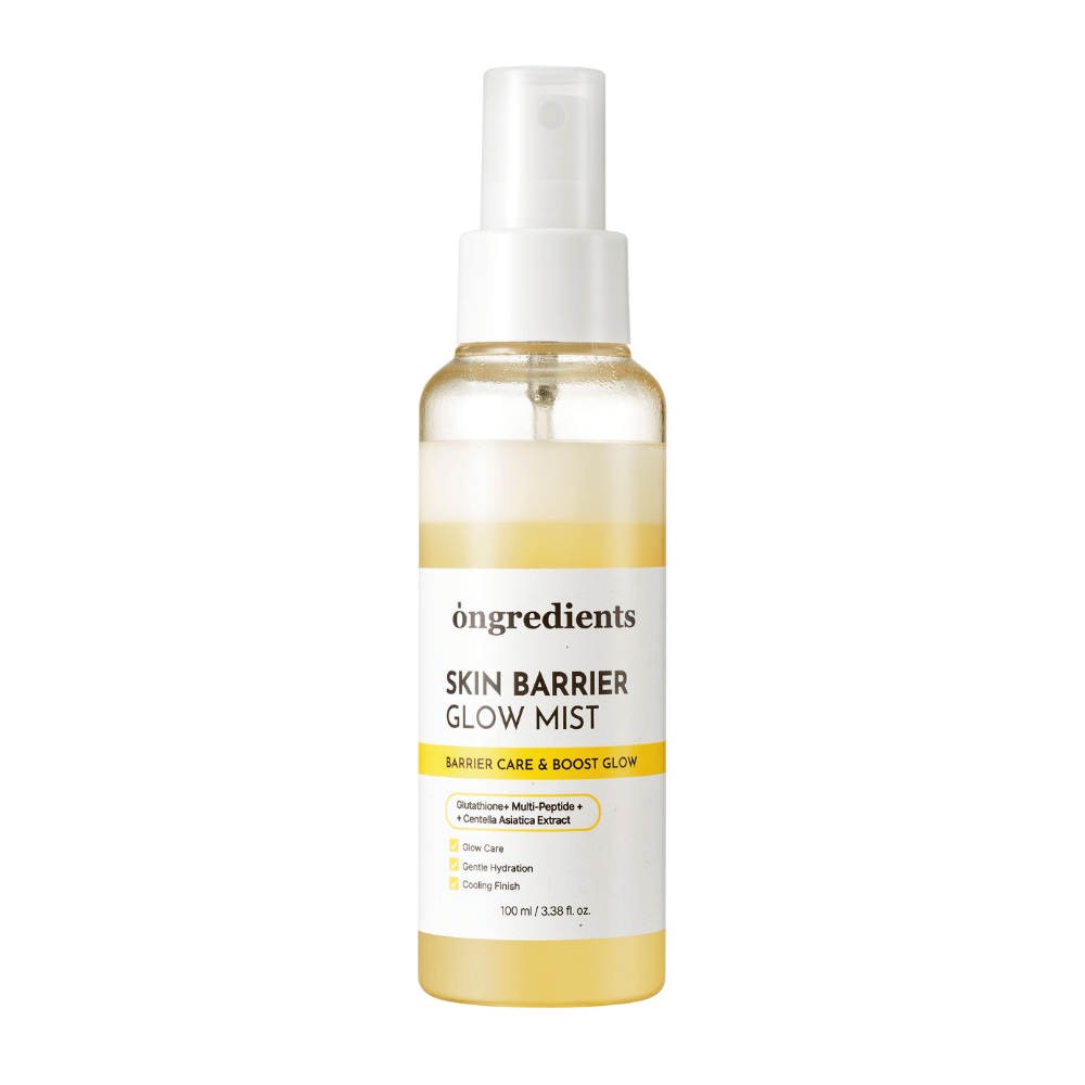 Ongredients Skin Barrier Glow Mist ansiktsspray med dual layer formula som återfuktar huden, stärker hudbarriären och ger naturlig glow.