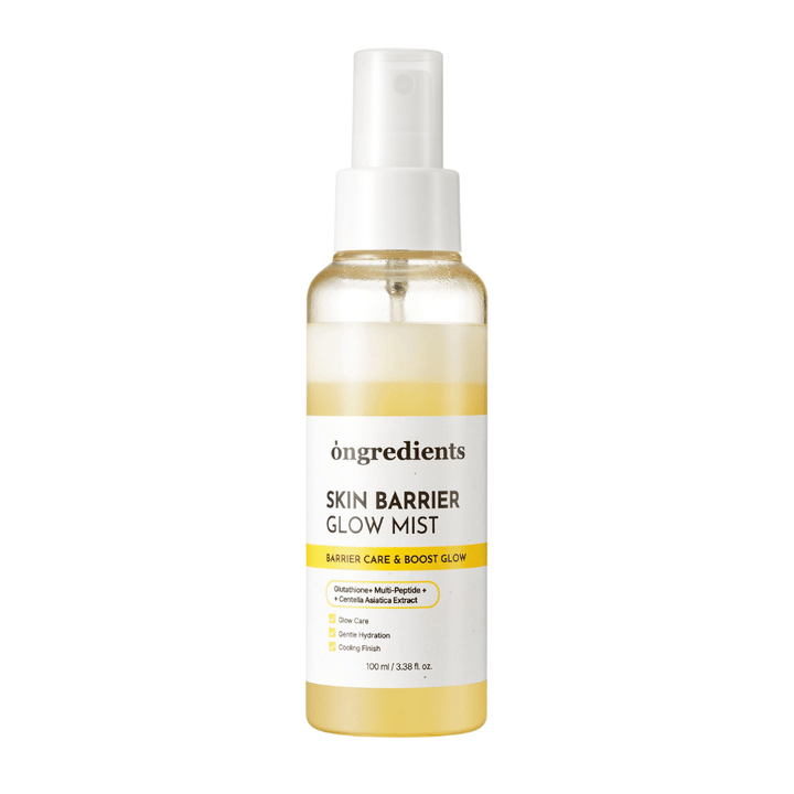 Ongredients Skin Barrier Glow Mist ansiktsspray med dual layer formula som återfuktar huden, stärker hudbarriären och ger naturlig glow.