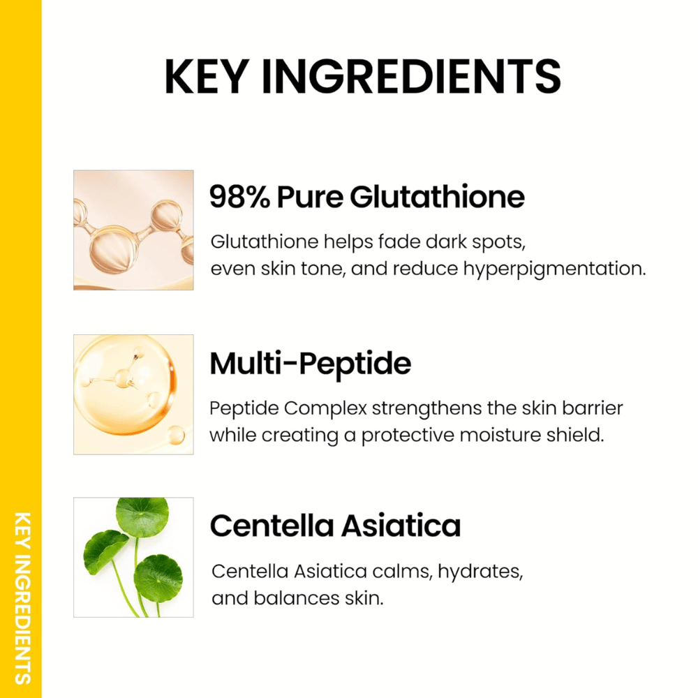 Ongredients Skin Barrier Glow Mist med glutathione, multi-peptide och Centella Asiatica som jämnar ut hudton, lugnar huden och ger lyster.