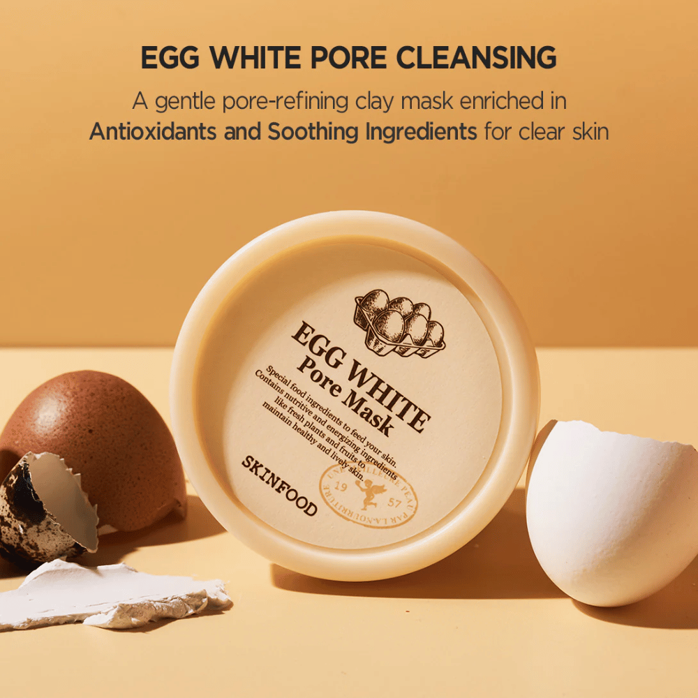 SKINFOODs Egg White Pore Mask 120g är idealisk för hudförbättring.