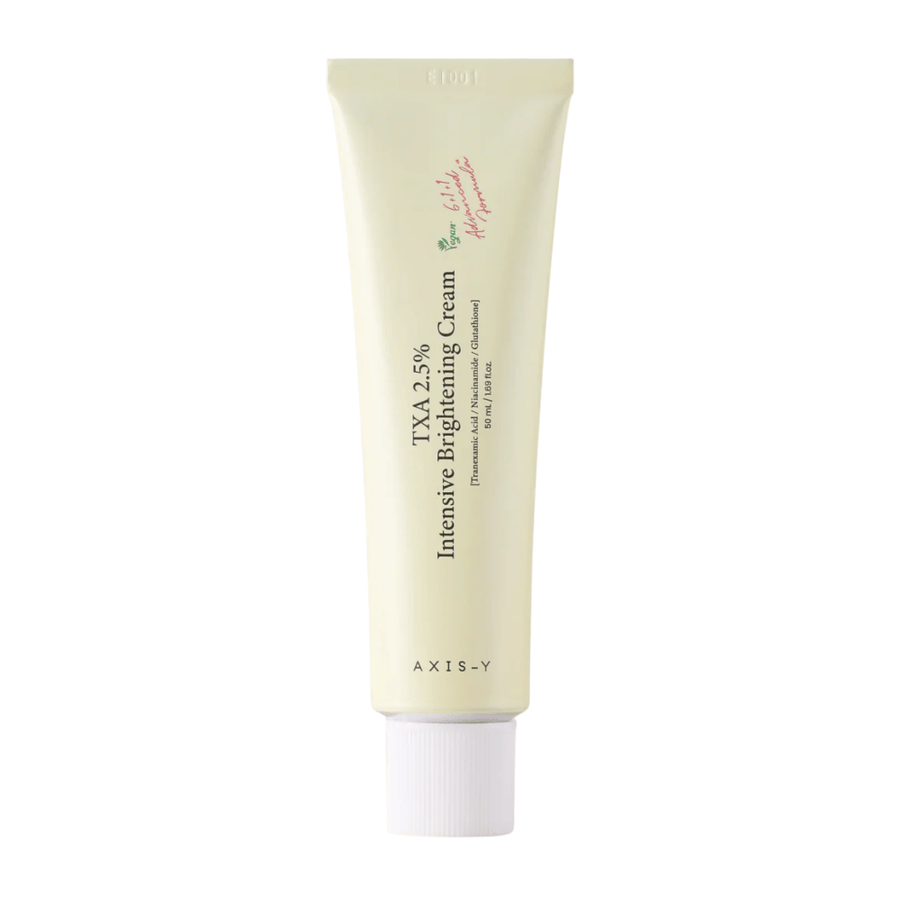 Ren produktbild av AXIS - Y TXA 2.5% Intensive Brightening Cream i stående format med fokus på den stilrena designen och brightening-konceptet.