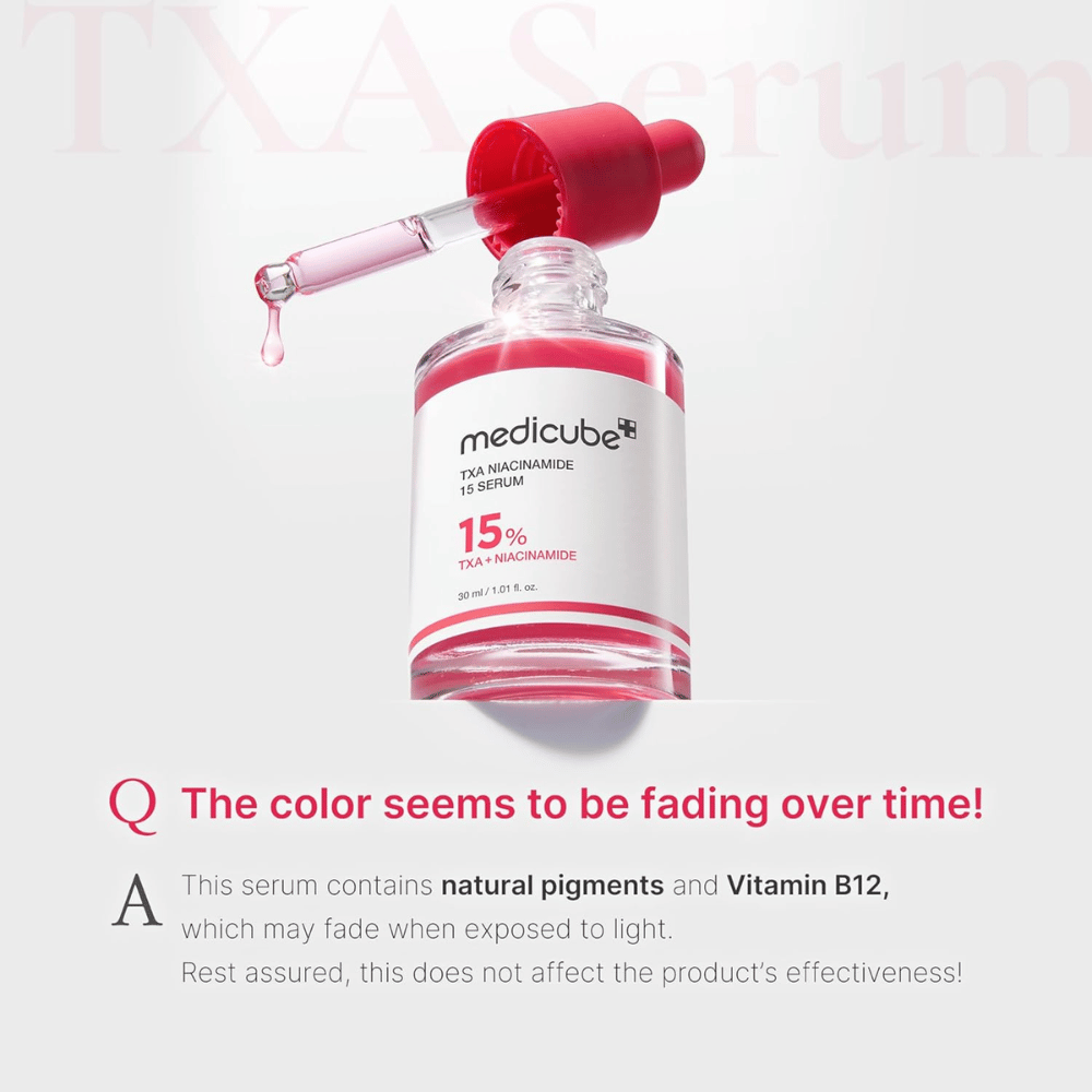 1. Medicube TXA Niacinamide 15 Serum 30 ml – serum med tranexamsyra och niacinamid där färgen kan blekna av ljusexponering