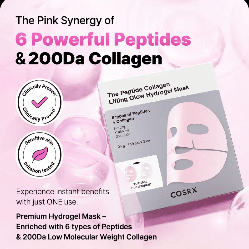 COSRX Peptide Collagen Mask – berikad med 6 typer av peptider och kollagen, kliniskt testad för känslig hud.