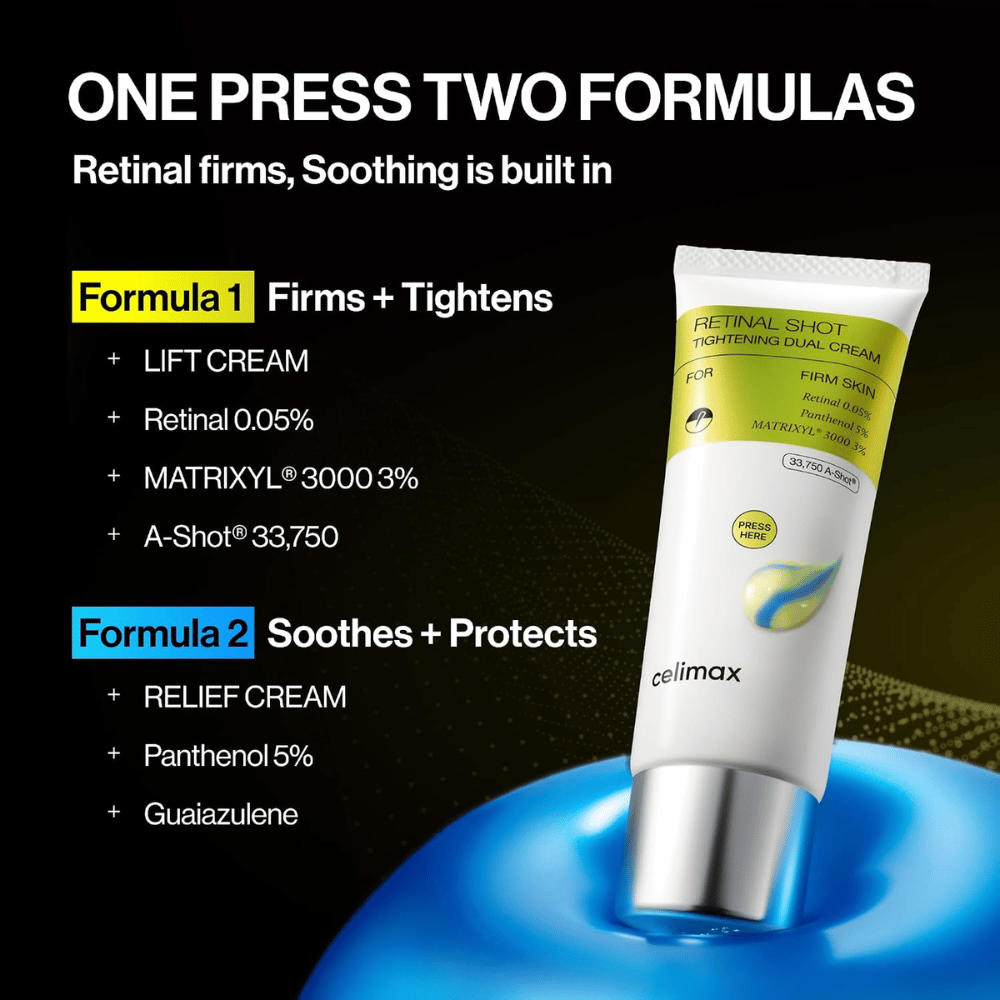 Celimax The Vita-A Retinal Shot Tightening Dual Cream – dubbel formula för uppstramning, återfuktning och lugnande hudvård