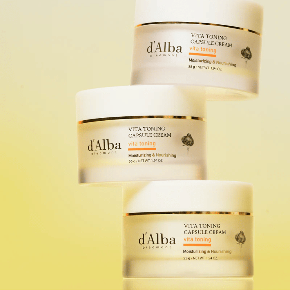 d’Alba Vita Toning Capsule Cream produktbild – koreansk ansiktskräm med vitaminkapslar som hjälper till att förbättra hudens lyster och elasticitet.