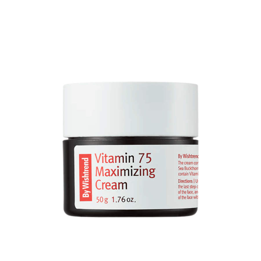 By Wishtrend Vitamin 75 Maximizing Cream krämtextur i burk som absorberas snabbt och återfuktar huden utan att kännas tung.
