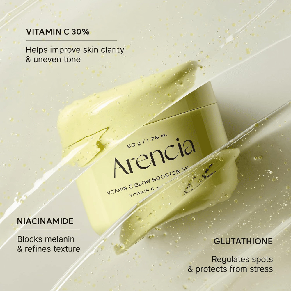 Arencia Vitamin C Glow Booster Gel Cream – med 30% vitamin C, niacinamid och glutation för jämnare hudton och lyster