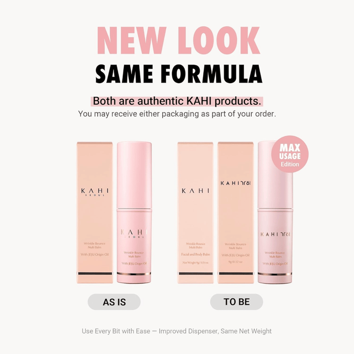 KAHI Wrinkle Bounce Multi Balm – ny design med samma formula, multifunktionell balmstick med Jeju Origin Oil för återfuktad och spänstigare hud.