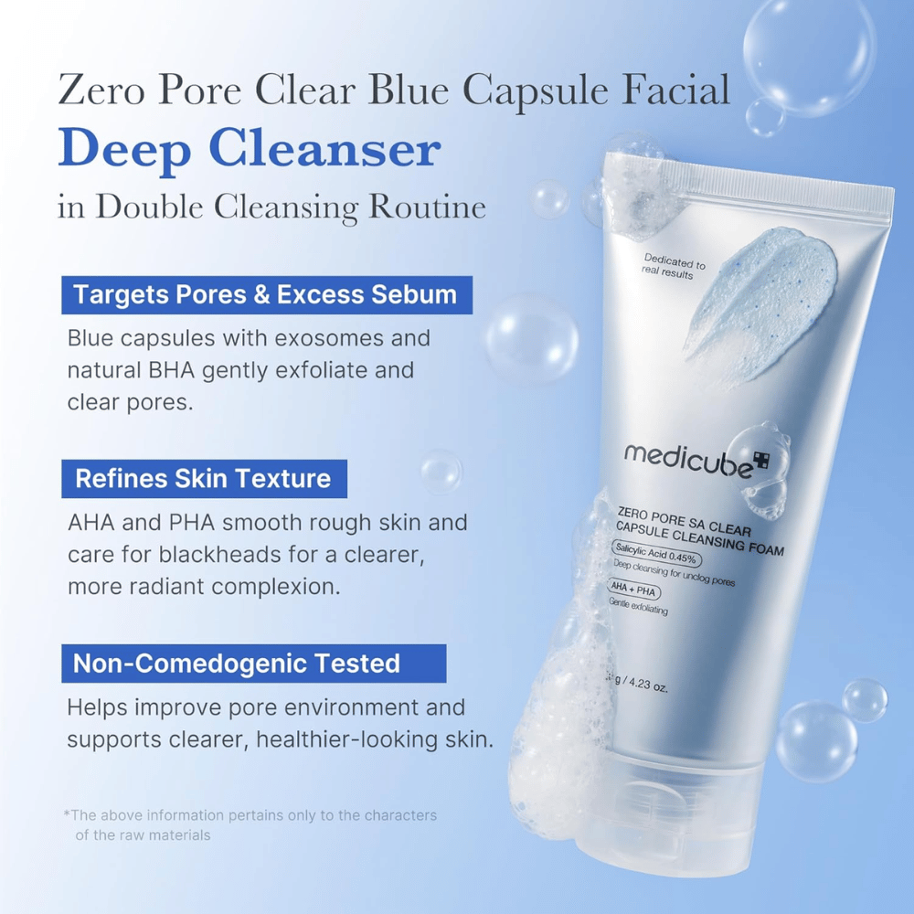 Medicube Zero Pore SA Clear Capsule Cleansing Foam – djuprengörande ansiktsrengöring som balanserar talg och förbättrar hudstruktur.