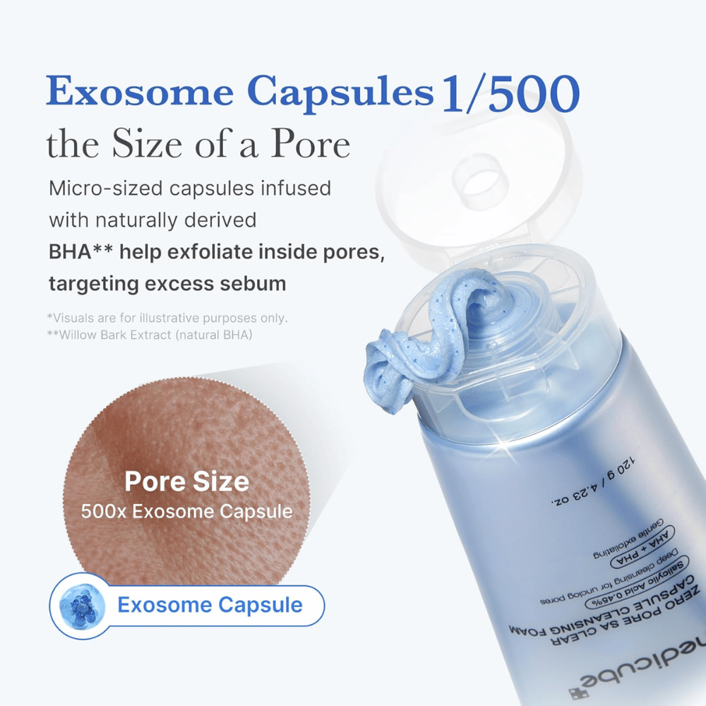 Medicube Zero Pore Capsule Cleansing Foam med exosome-kapslar och BHA som löser upp talg och rengör porer utan att täppa till huden.