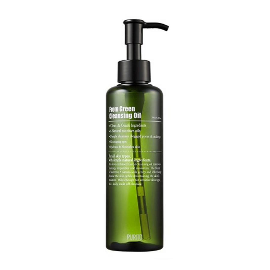 En flaska PURITO From Green Cleansing Oil 200ml på vit bakgrund.