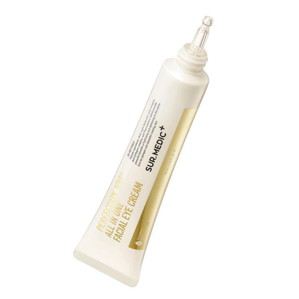 En tub Surmedic Perfection 100TM All In One Facial Eye Cream 35ml från NEOGEN med hyaluronsyra på vit bakgrund.