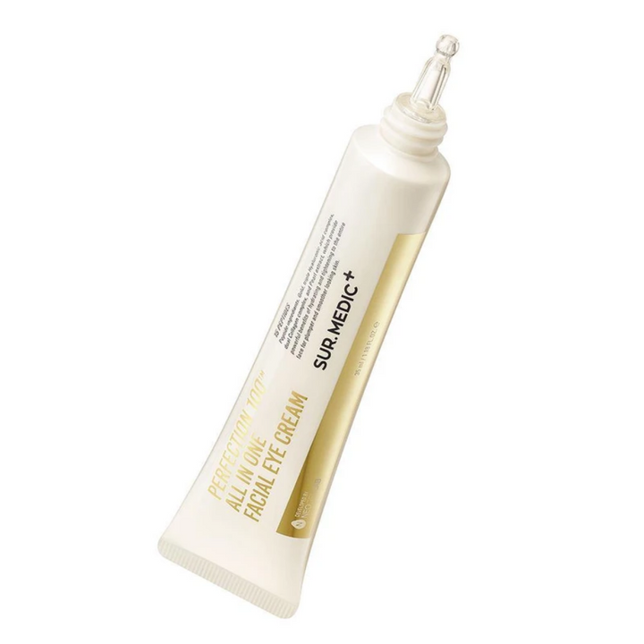 En tub Surmedic Perfection 100TM All In One Facial Eye Cream 35ml från NEOGEN med hyaluronsyra på vit bakgrund.