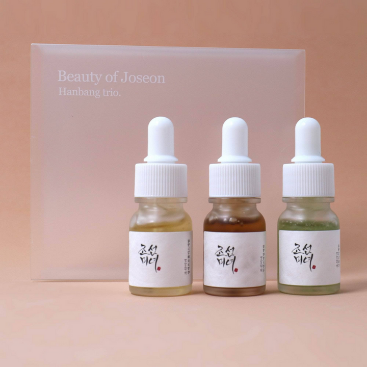 Beauty of Joseon Hanbang Trio 3 st, med ett serum med grönt te extrakt för att tackla hudvårdsproblem.