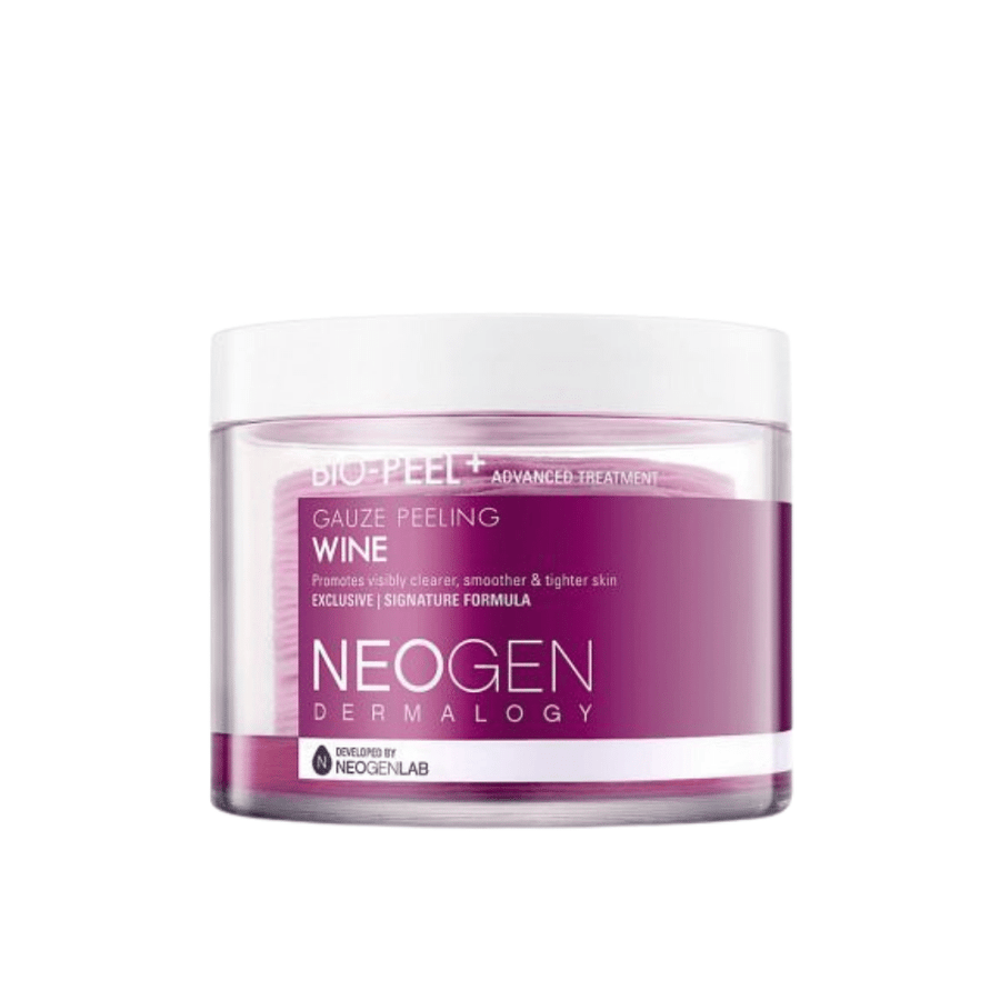 NEOGEN-hårmasken med exfolierande och rengörande egenskaper, som innehåller rosa och vita färger, är nu ersatt med Dermalogy Bio-Peel Gauze Peeling Wine från NEOGEN.