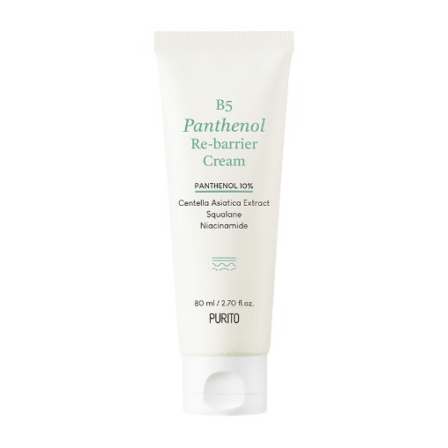 PURITOs B5 Panthenol Re-Barrier Cream 80ml för att bibehålla hudens fuktbarriär.