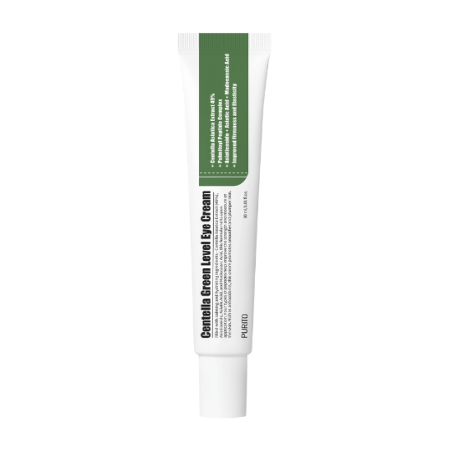 En anti-aging PURITO Centella Green Level Eye Cream 30ml med gröna blad på.