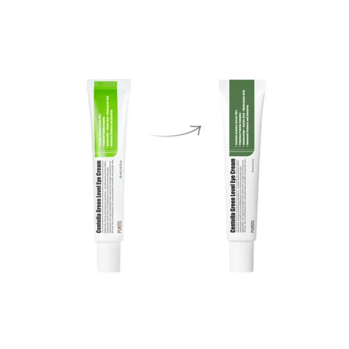 En Centella Green Level Eye Cream 30 ml tub på en vit bakgrund som betonar minskning av rynkor.