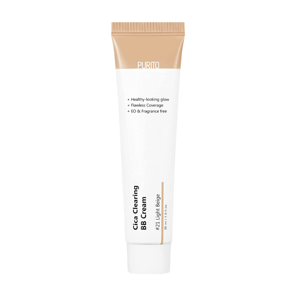 En tub PURITO Cica Clearing BB Cream 30ml på vit bakgrund.