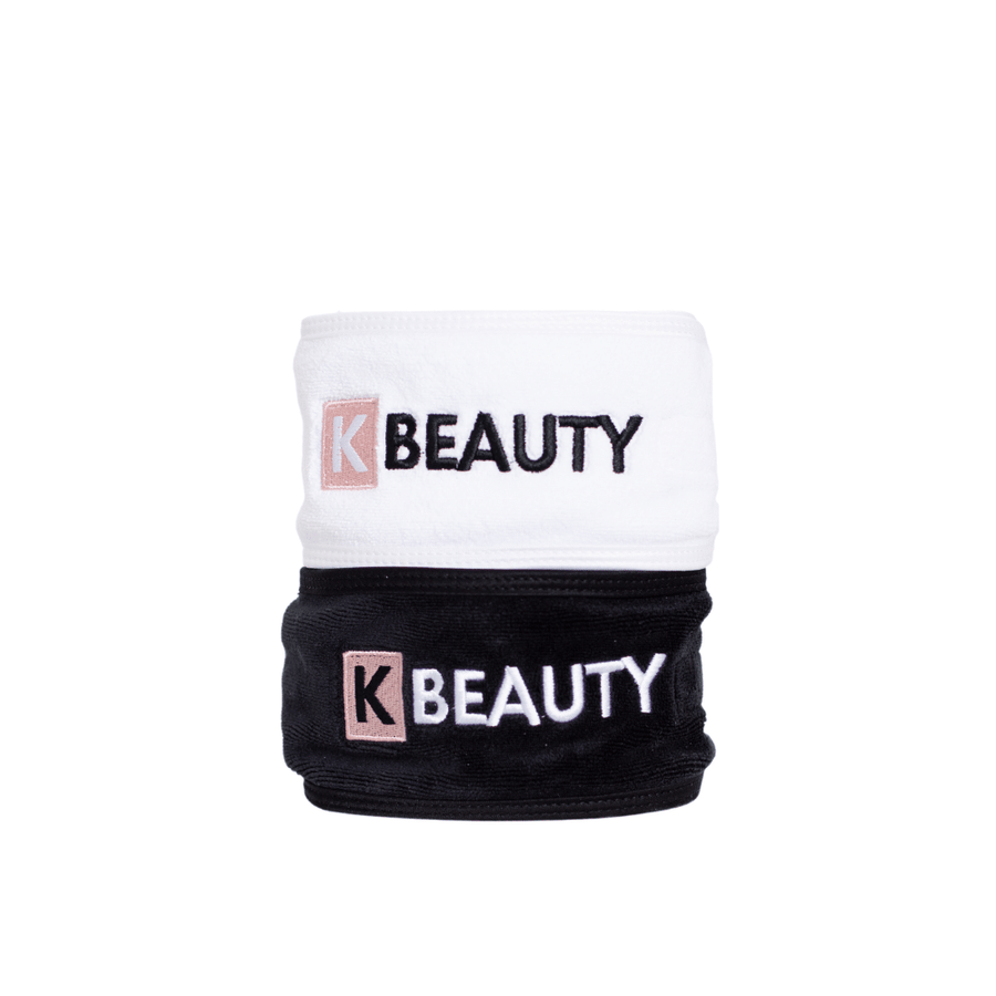 Två svartvita K-Beauty Makeup Pannband med ordet skönhet.