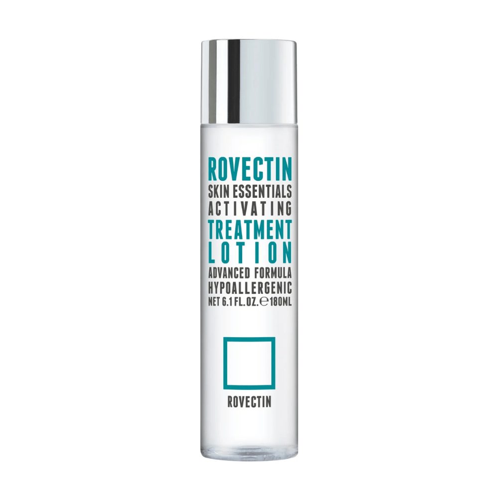 En flaska ROVECTIN Skin Essentials Activating Treatment Lotion 180ml på vit bakgrund.